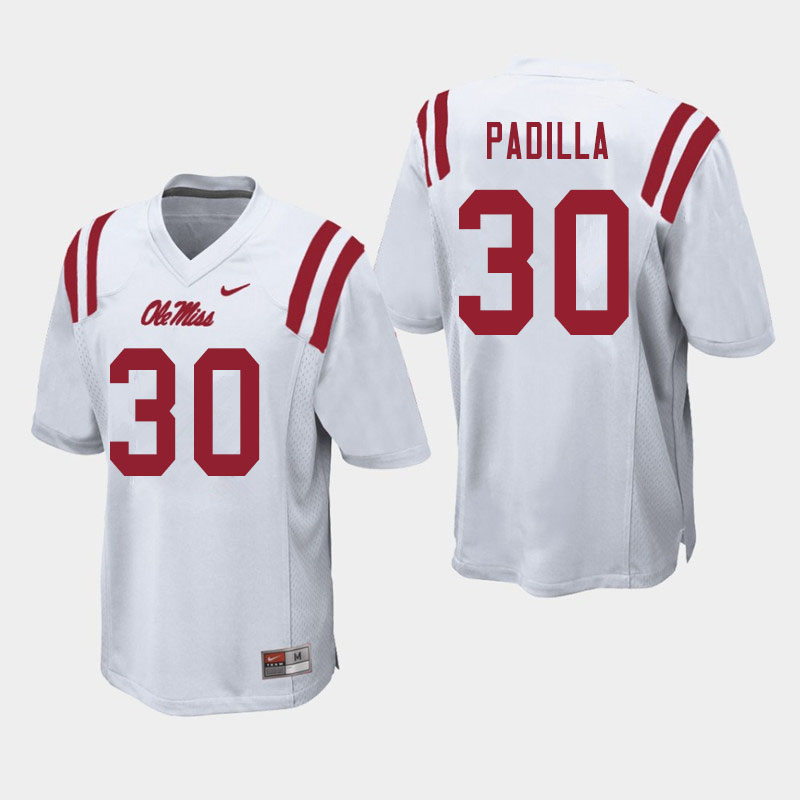 Men #30 Mario Padilla Ole Miss Rebels College Football Jerseys Sale-White